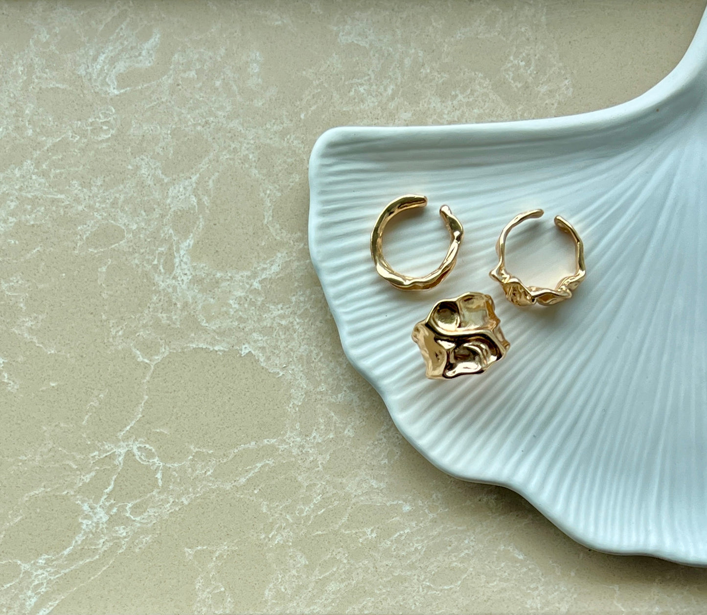 Hammered Gold Finger Ring- Set Of Three