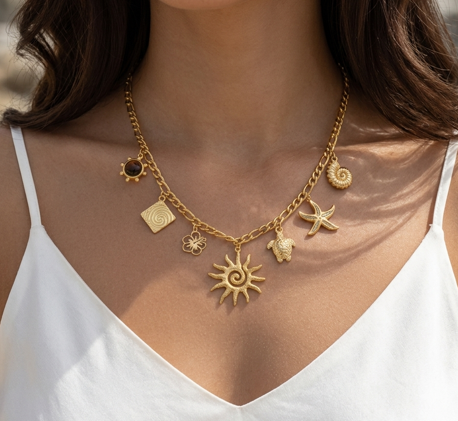 Charm Pendant Necklace- Gold