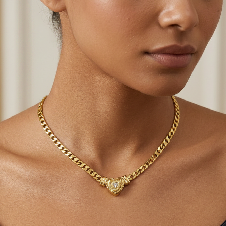 Thick Cuban Chain Heart Necklace