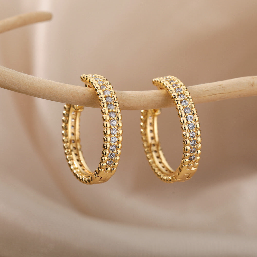Golden Diamond-Studded Hoops