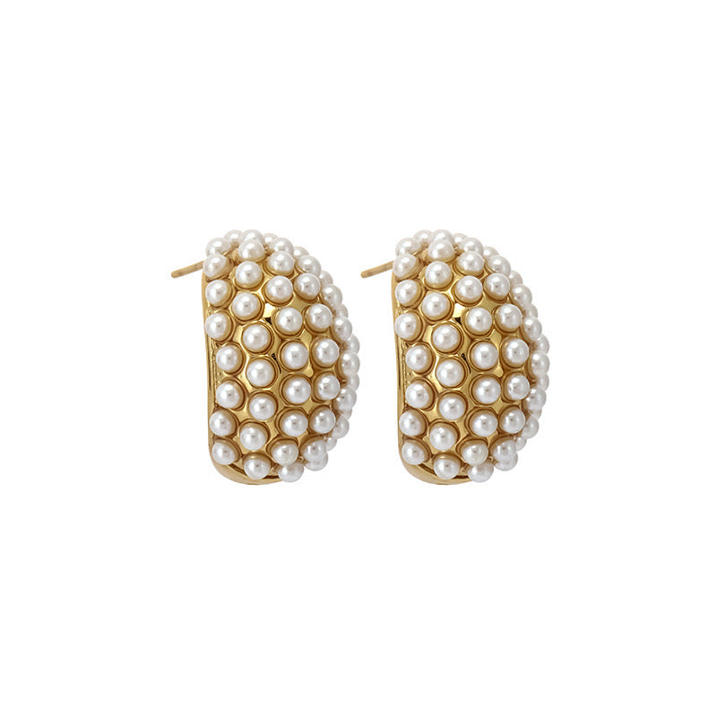 Gold Hoops with Gathered Pearls