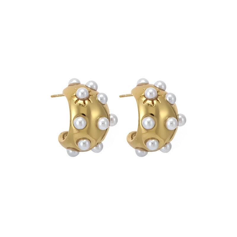 Water Droplet Gold Hoops with Pearl Detailing