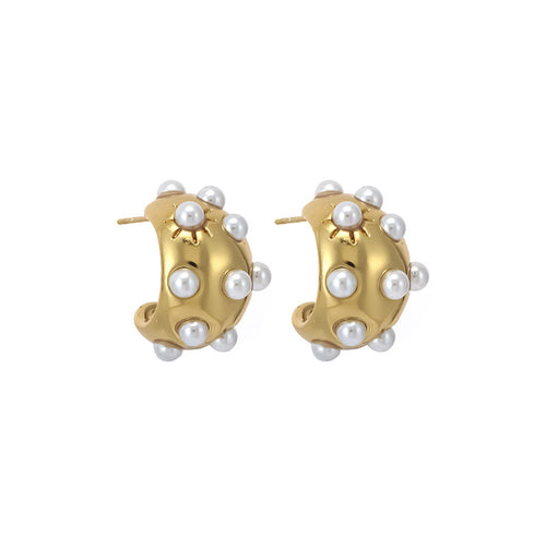Droplet Gold Hoops with Pearl Inlay