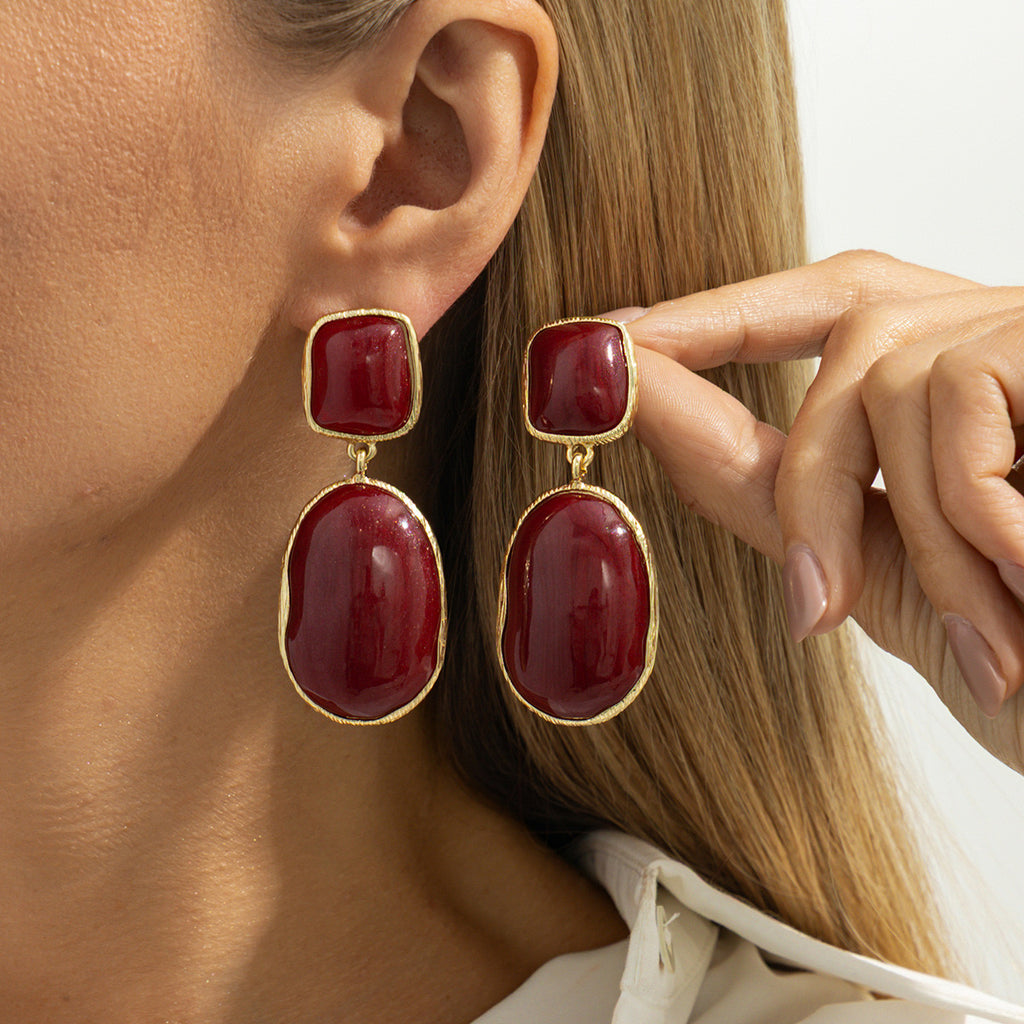 Retro Drop Earrings in Crimson
