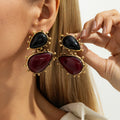 Asymmetric Resin Drop Earring- Maroon/Black