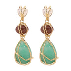 Gold Earring With Tear-Drop Shaped Gemstone
