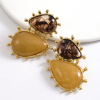 Asymmetric Resin Drop Earring- Brown/Gold
