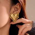 Retro Heart-Shaped Gold Earrings