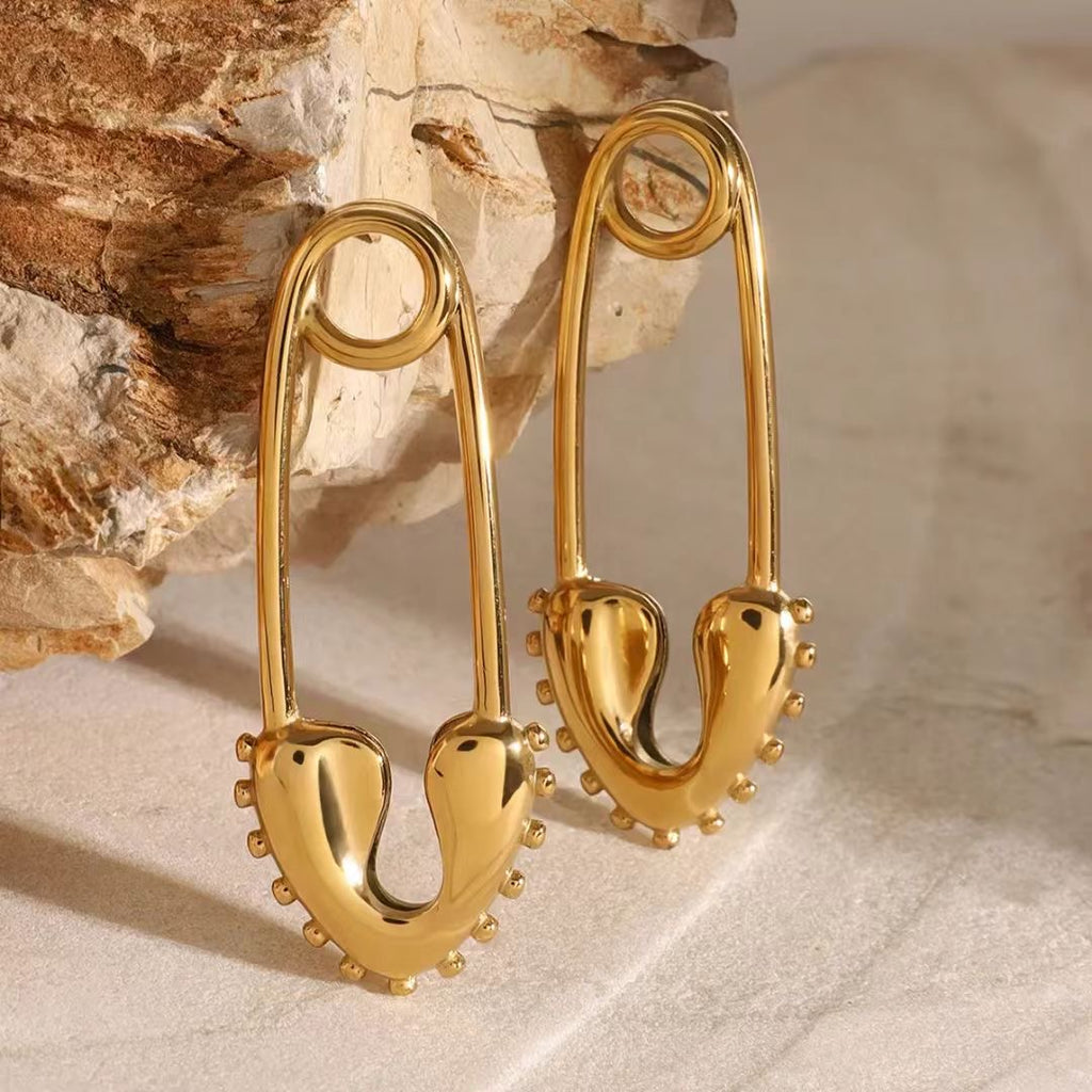 Safety Pin Gold Danglers