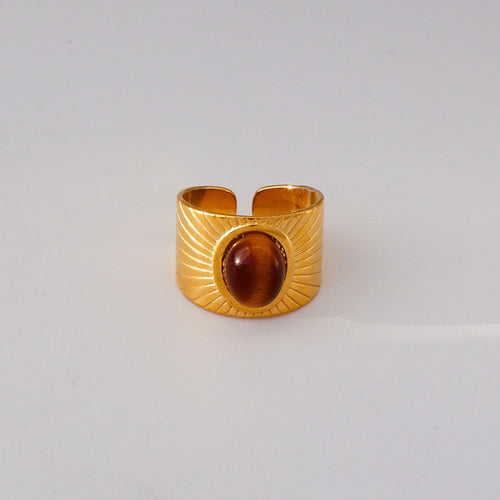 French Retro Stone Ring- Broad Cuff