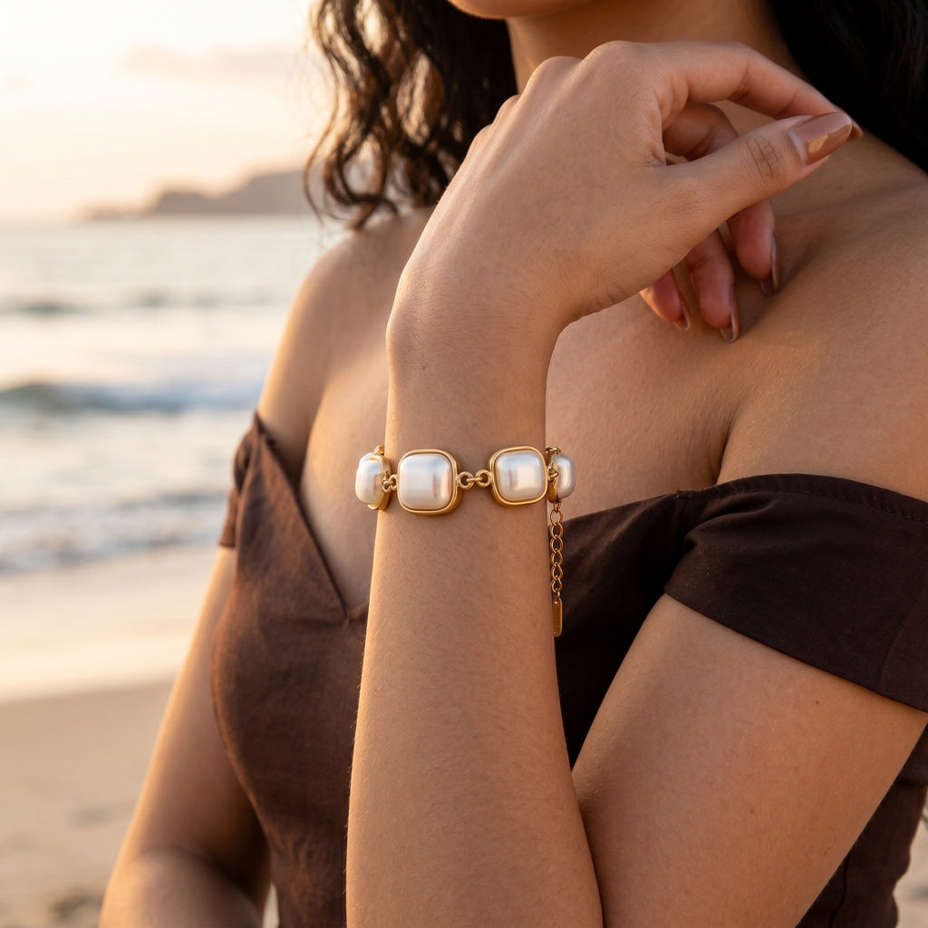 Square Bracelet with Pearl Inlay