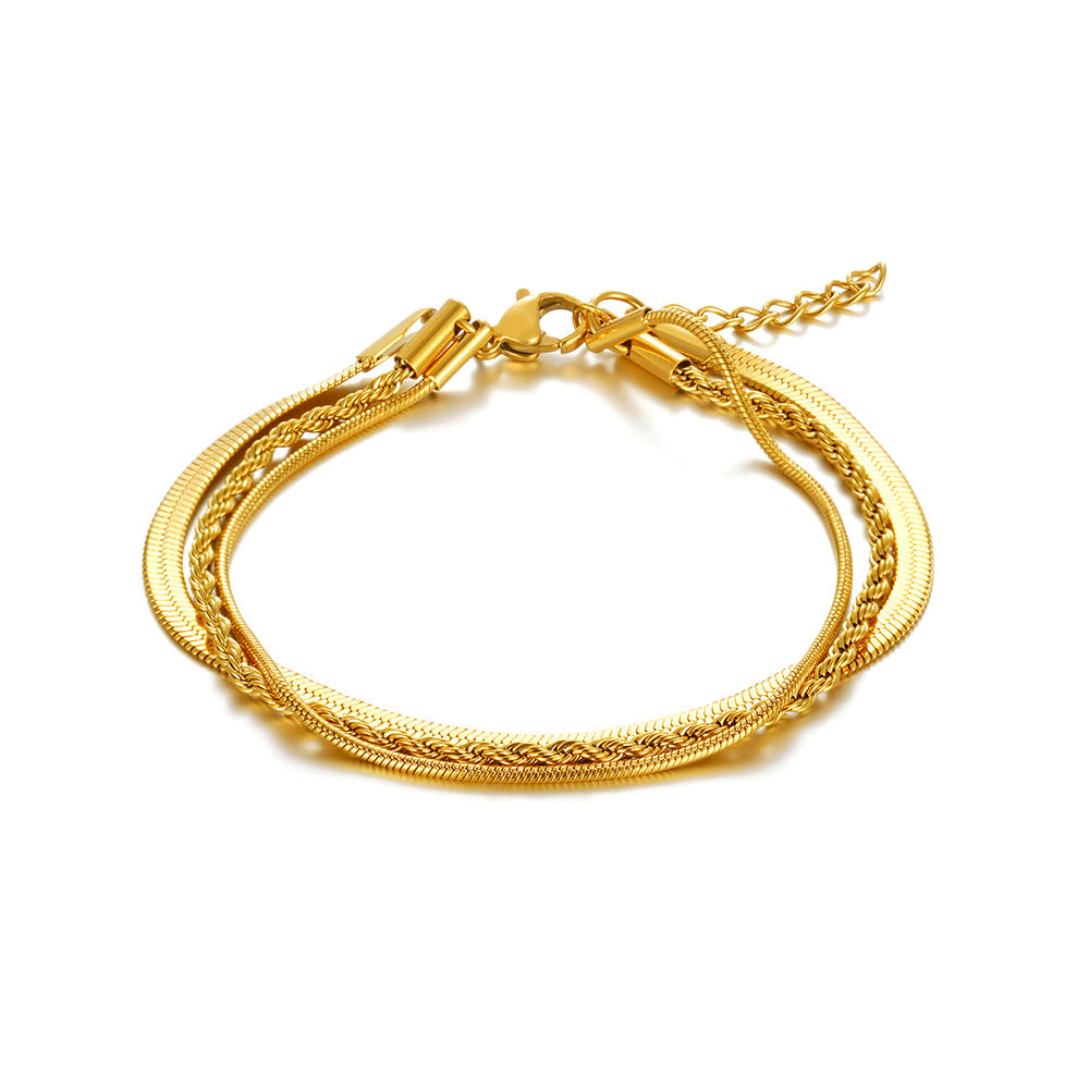 Multilayered Cable Chain Gold Bracelet