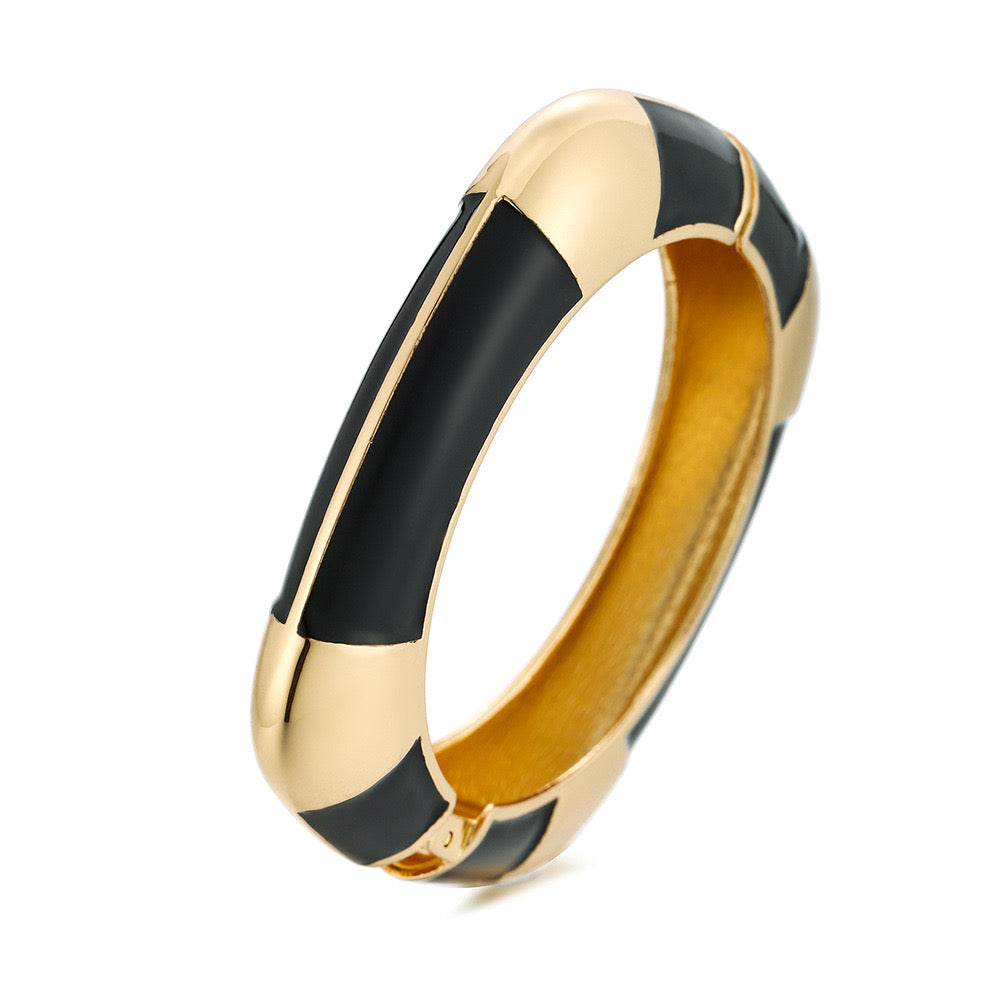Square Shaped Gold Enamel Alloy Bangle- Black