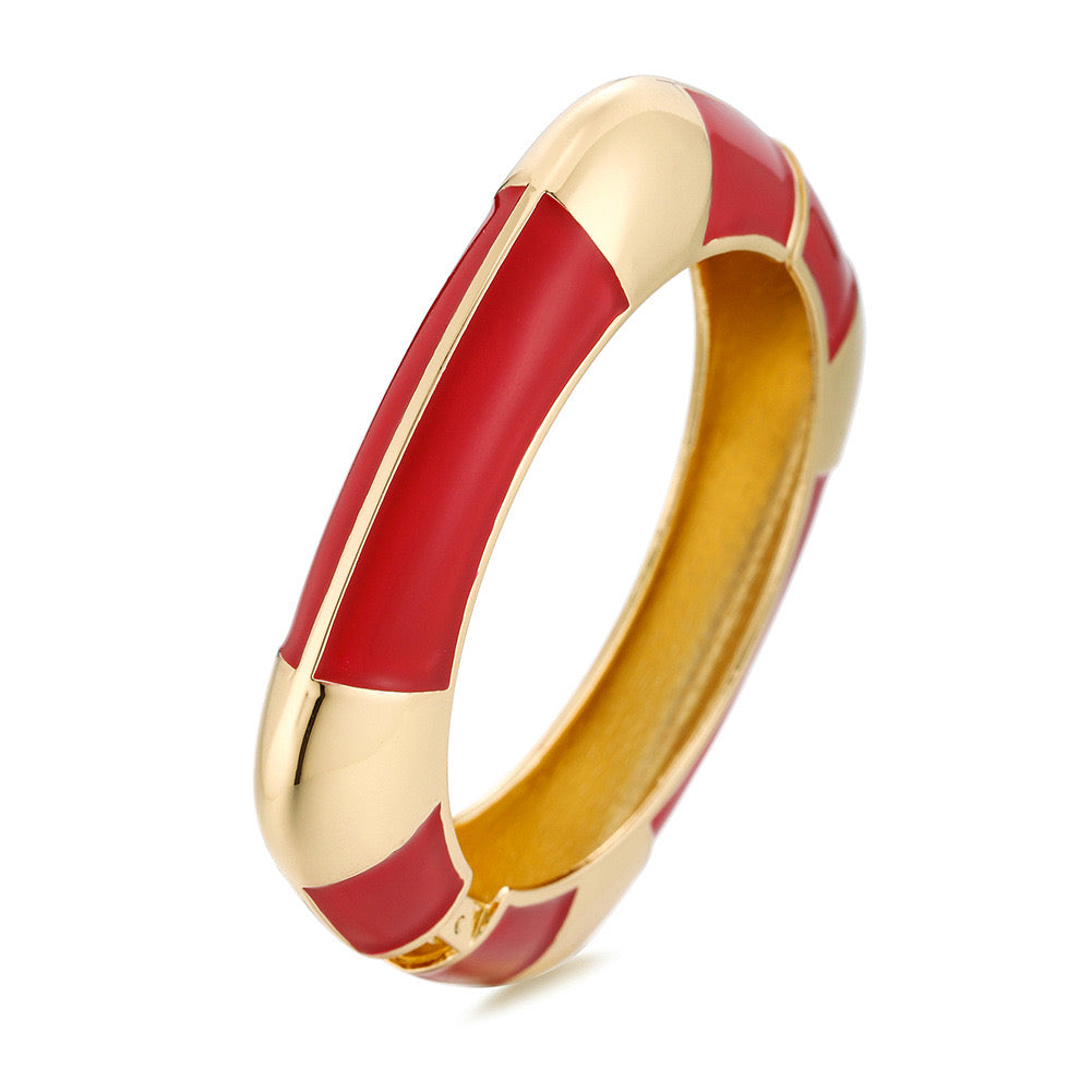 Square Shaped Gold Enamel Alloy Bangle- Red