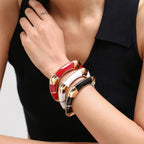 Square Shaped Gold Enamel Alloy Bangle- Black