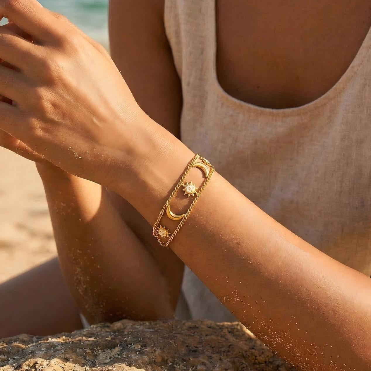 Gold Plated Sun And Moon Bracelet