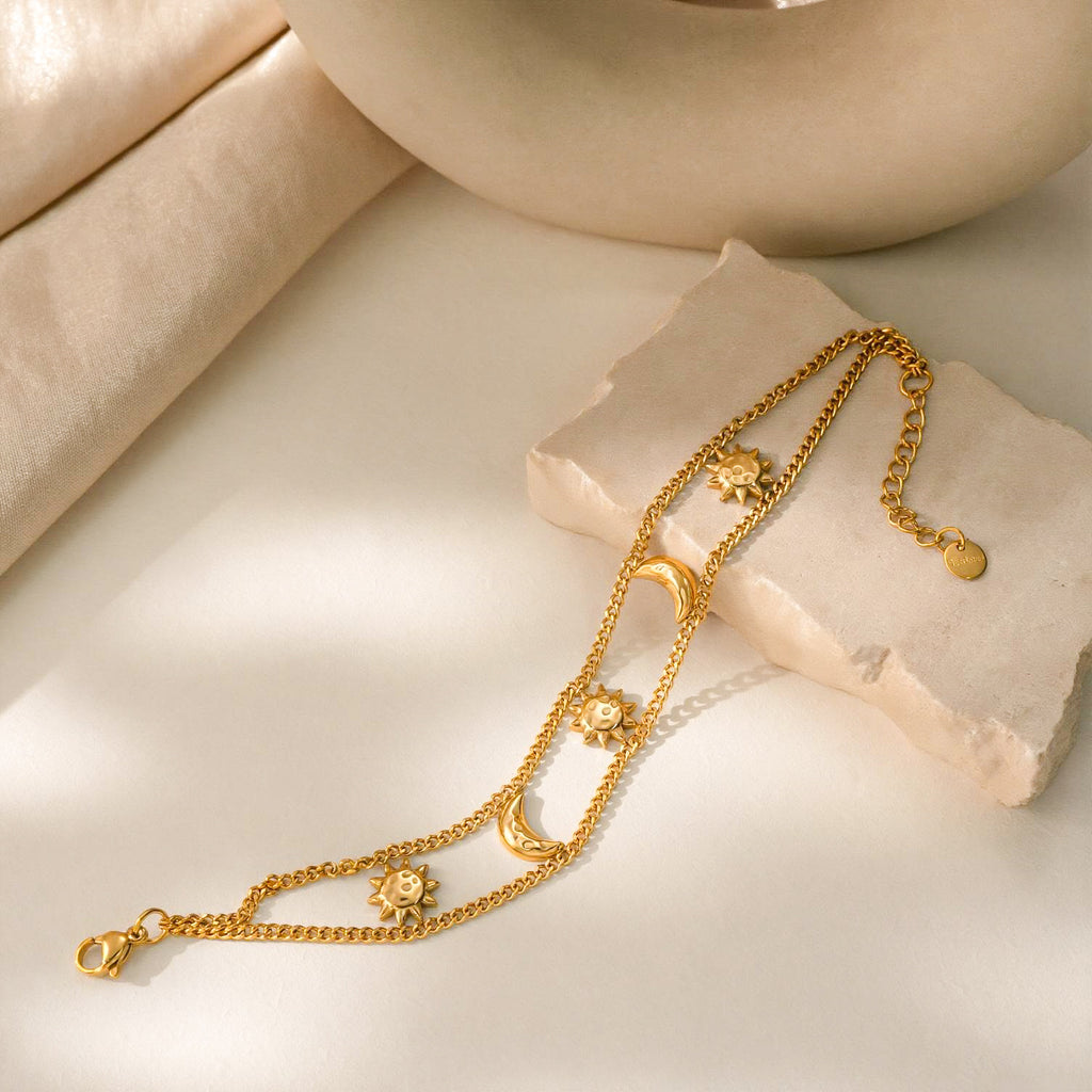 Gold Plated Sun And Moon Bracelet