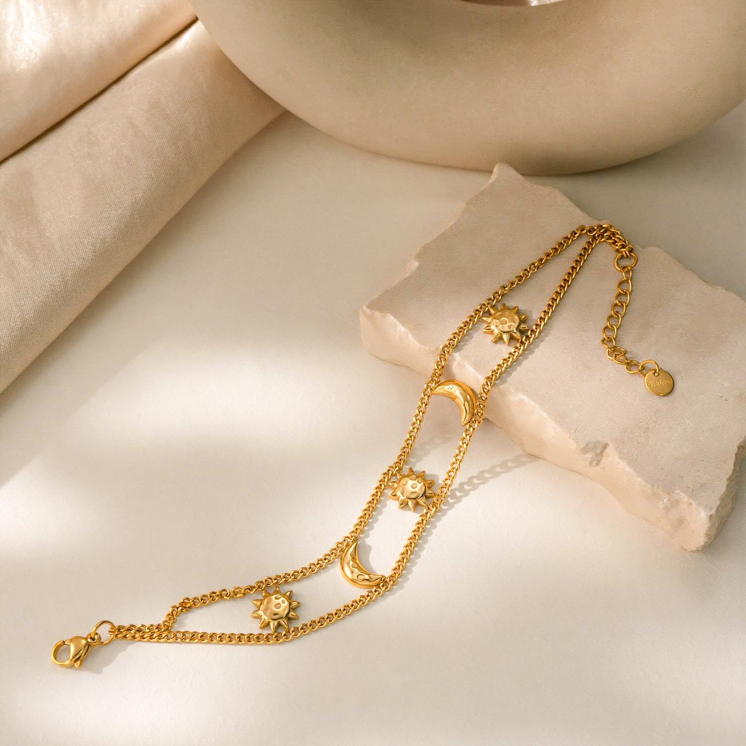 Gold Plated Sun And Moon Bracelet