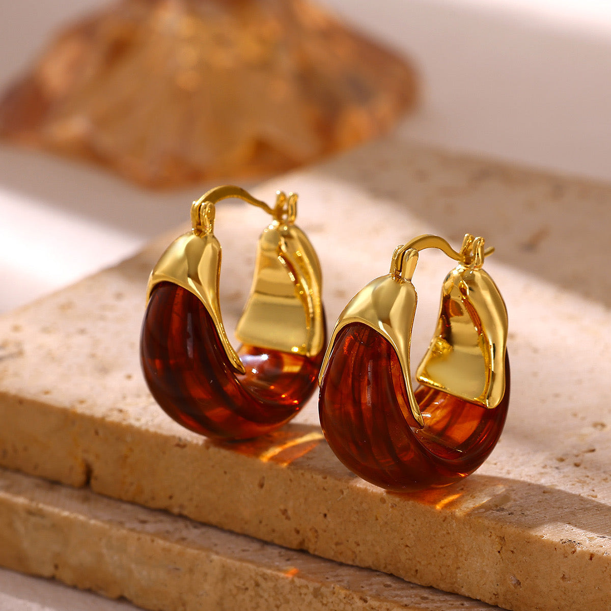 Amber Resin Hoop Earring