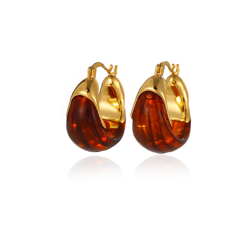 Amber Resin Hoop Earring