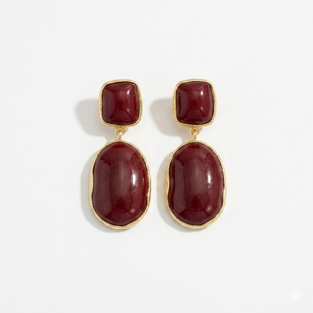 Retro Drop Earrings in Crimson