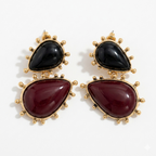 Asymmetric Resin Drop Earring- Maroon/Black
