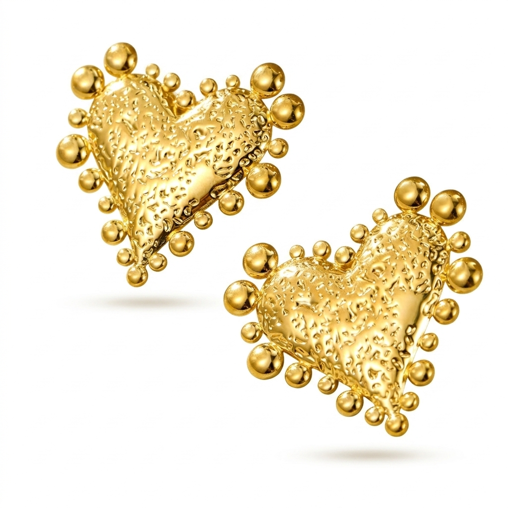 Retro Heart-Shaped Gold Earrings