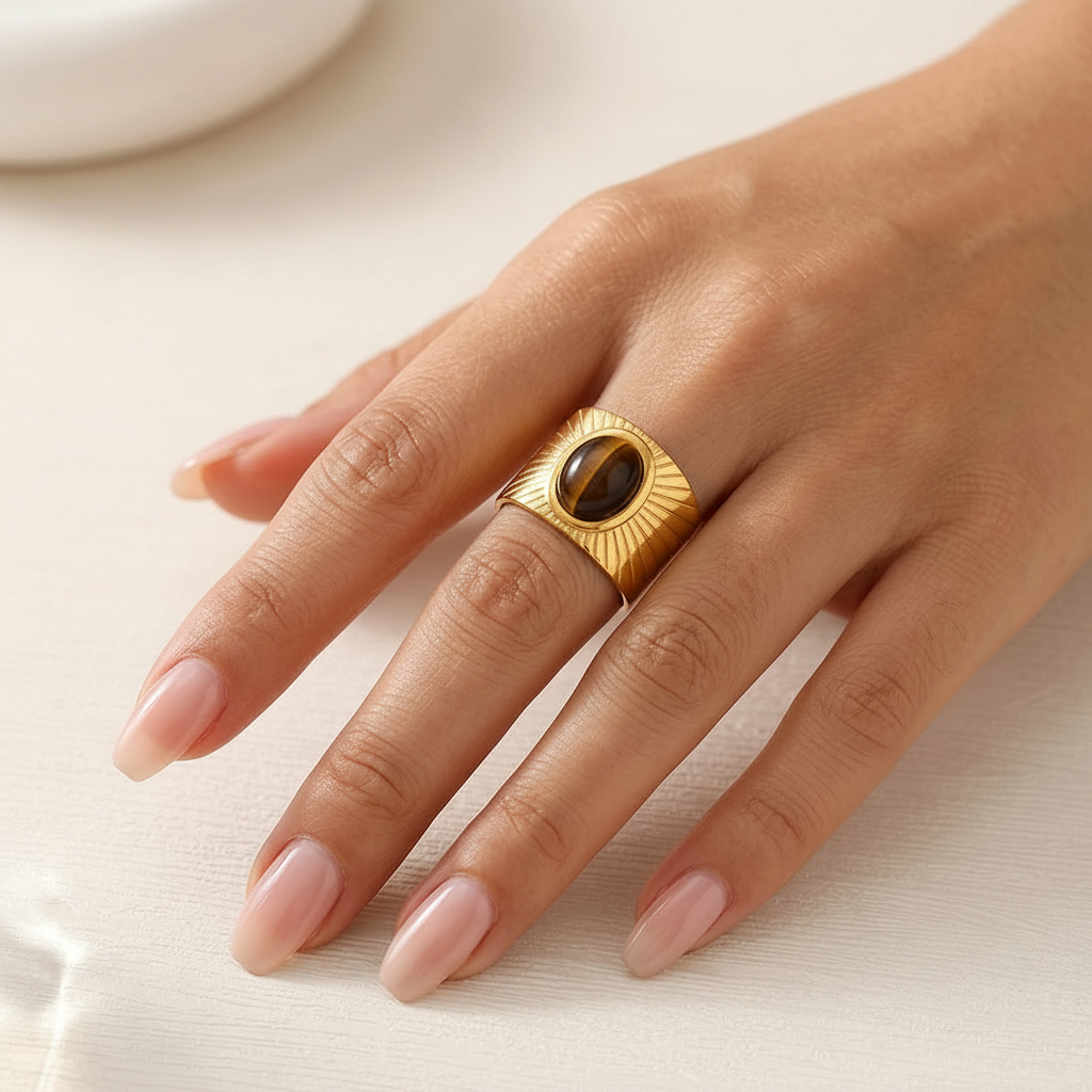 French Retro Stone Ring- Broad Cuff