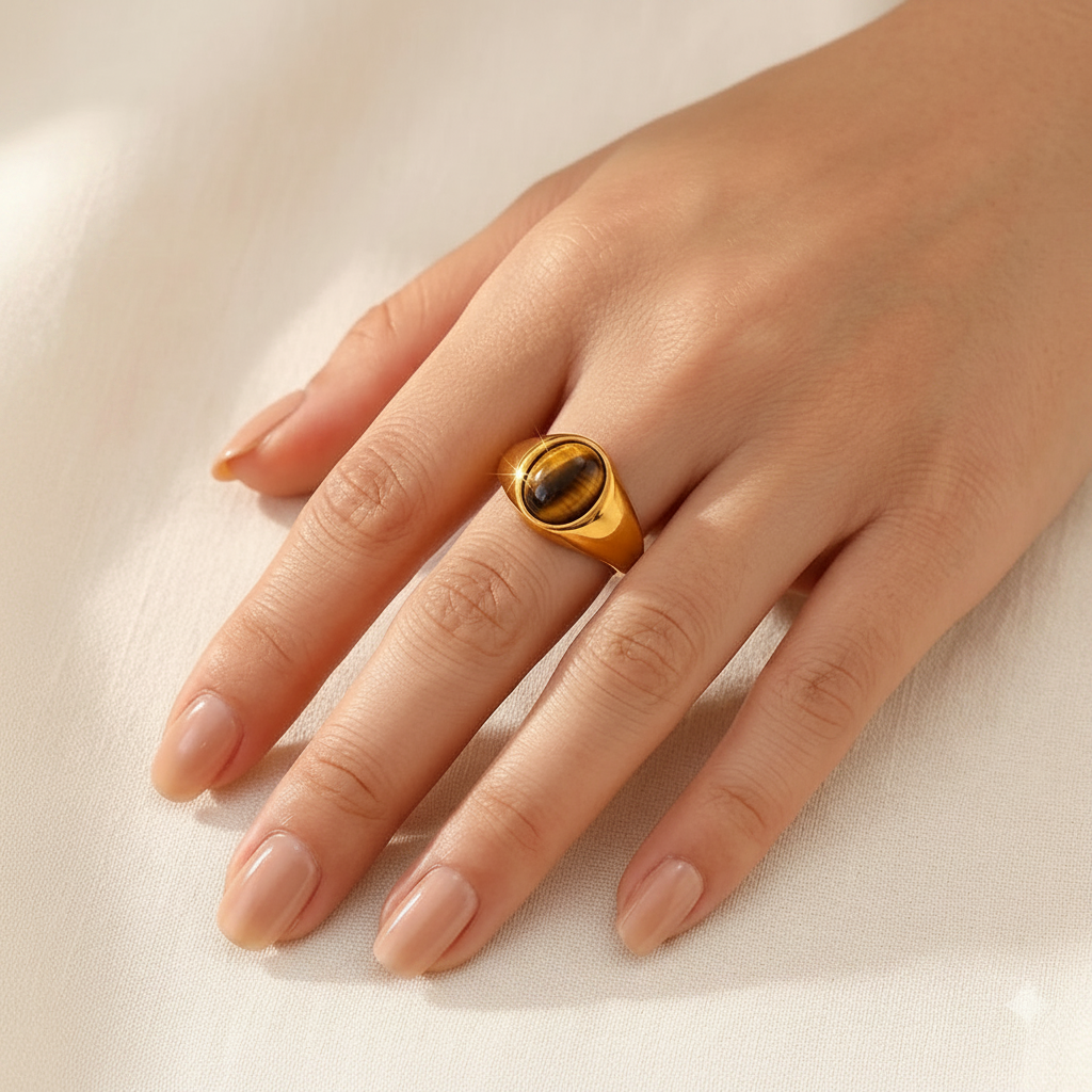 Gold Ring With Circle Gemstone