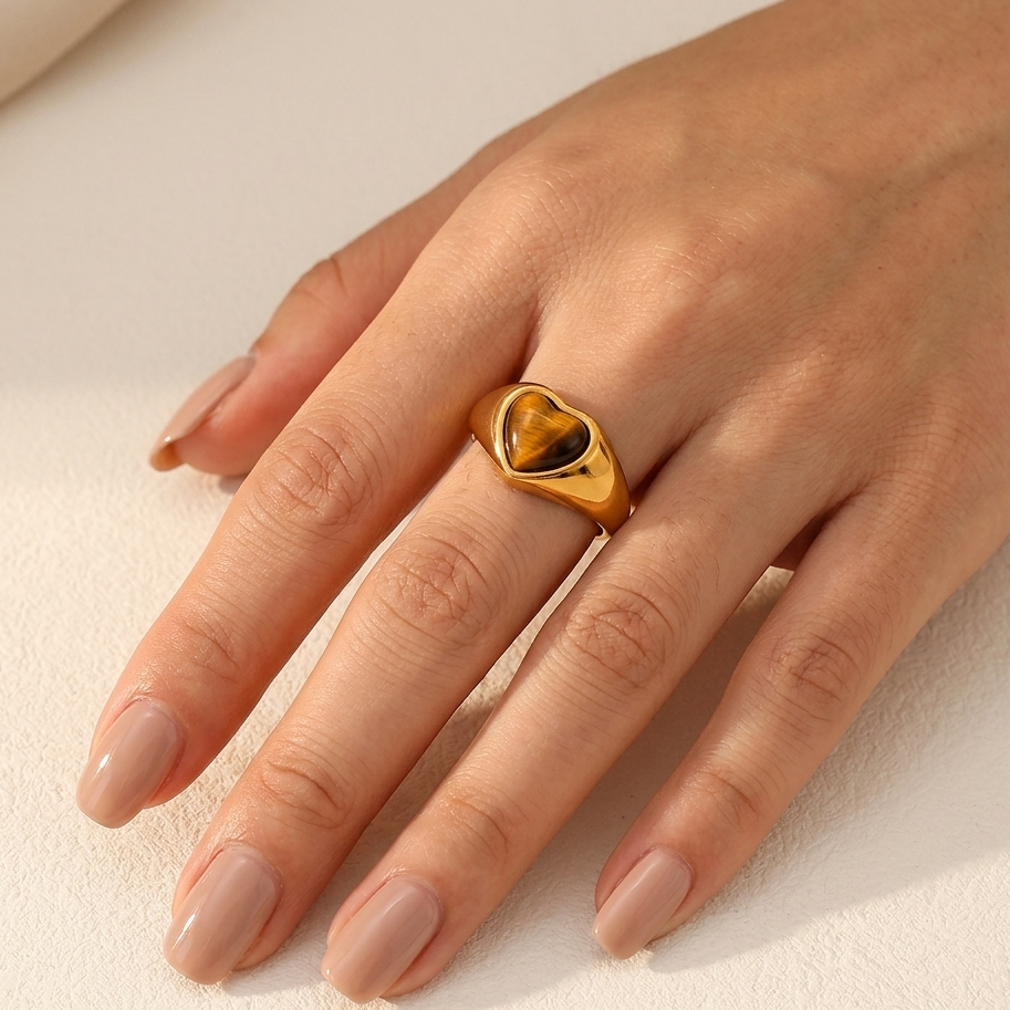 Gold Ring with Heart Gemstone