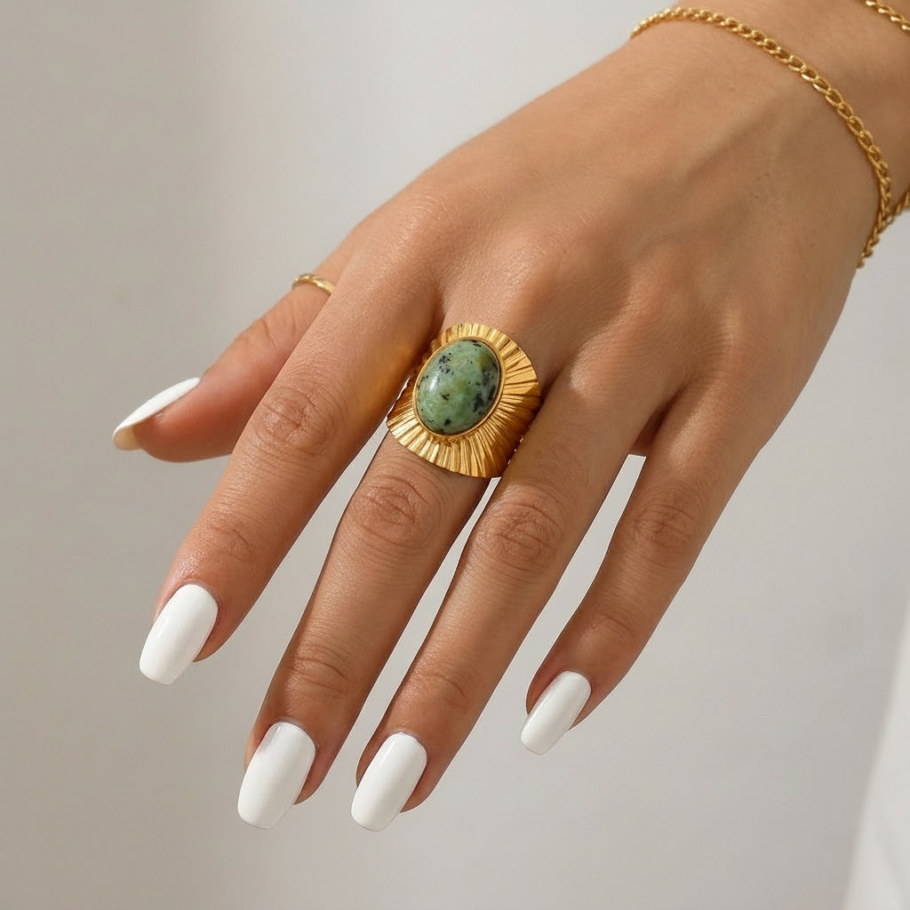 French Retro Sage Green Ring- Broad Cuff