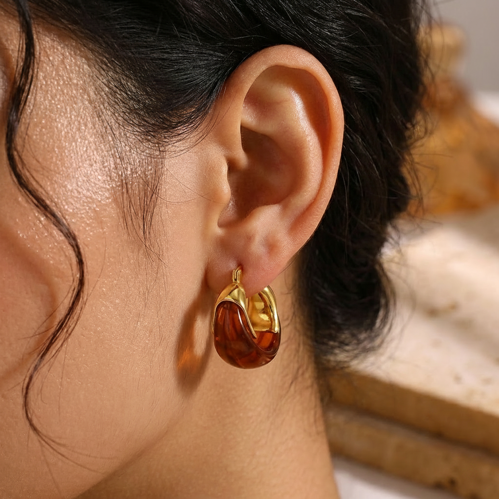 Amber Resin Hoop Earring