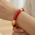 Square Shaped Gold Enamel Alloy Bangle- Red