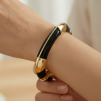 Square Shaped Gold Enamel Alloy Bangle- Black