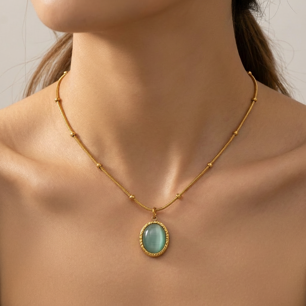 Cat Eye Pendant Necklace- Round