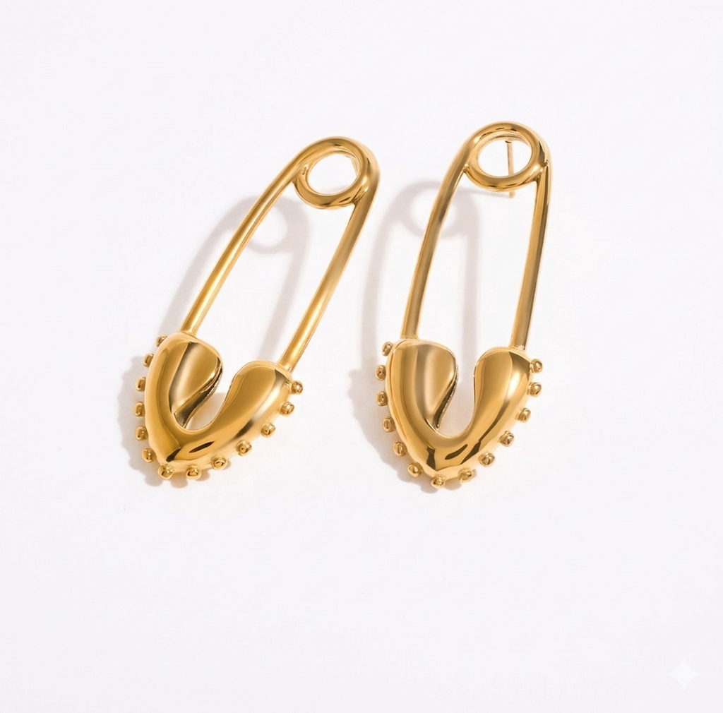 Safety Pin Gold Danglers