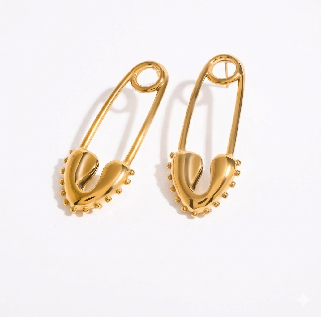 Safety Pin Gold Danglers