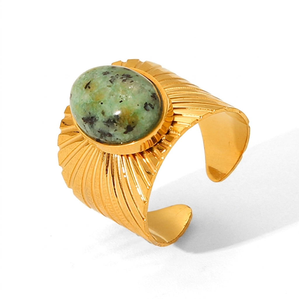French Retro Sage Green Ring- Broad Cuff