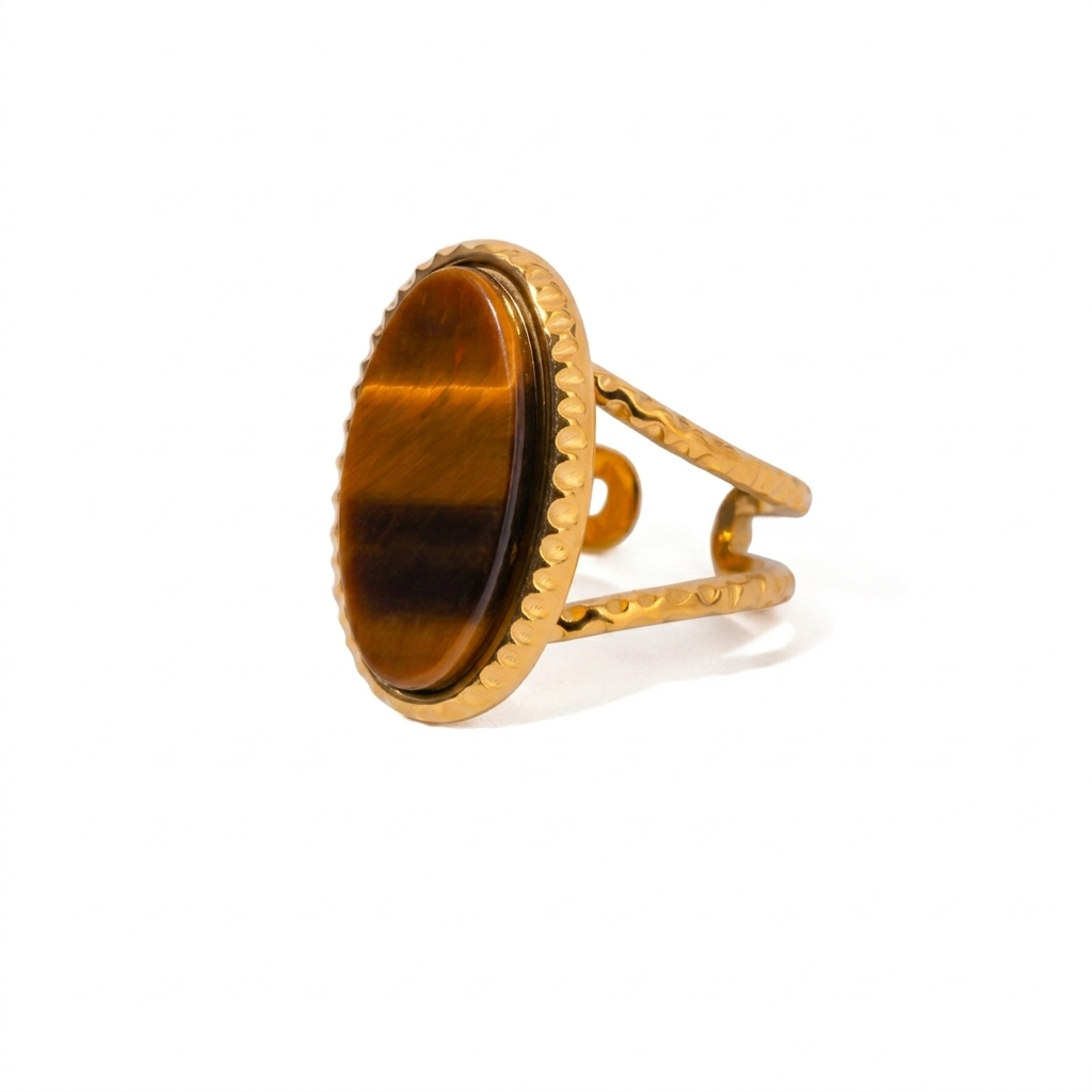 Gold-Plated Tiger Eyed Oval Ring
