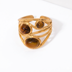 Gold-Plated Brown Studded Cuff Ring