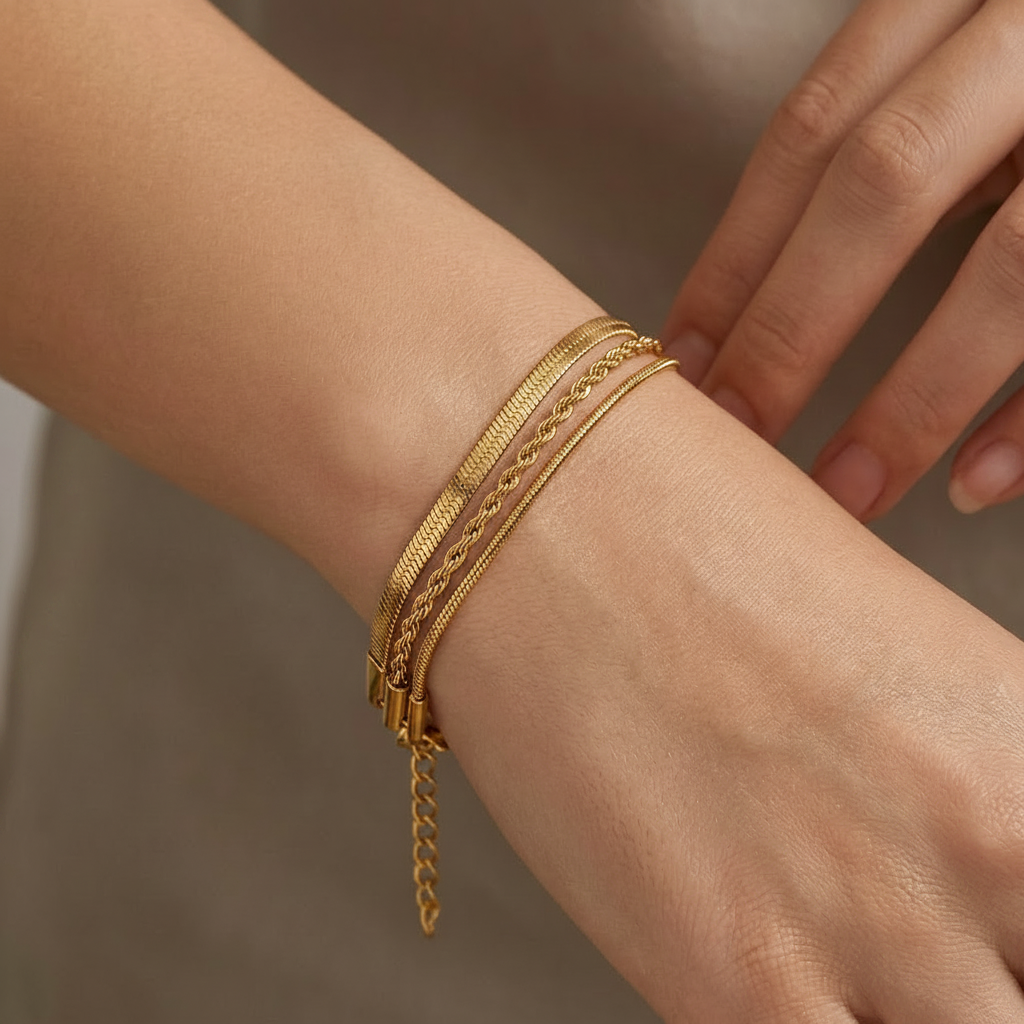 Multilayered Cable Chain Gold Bracelet