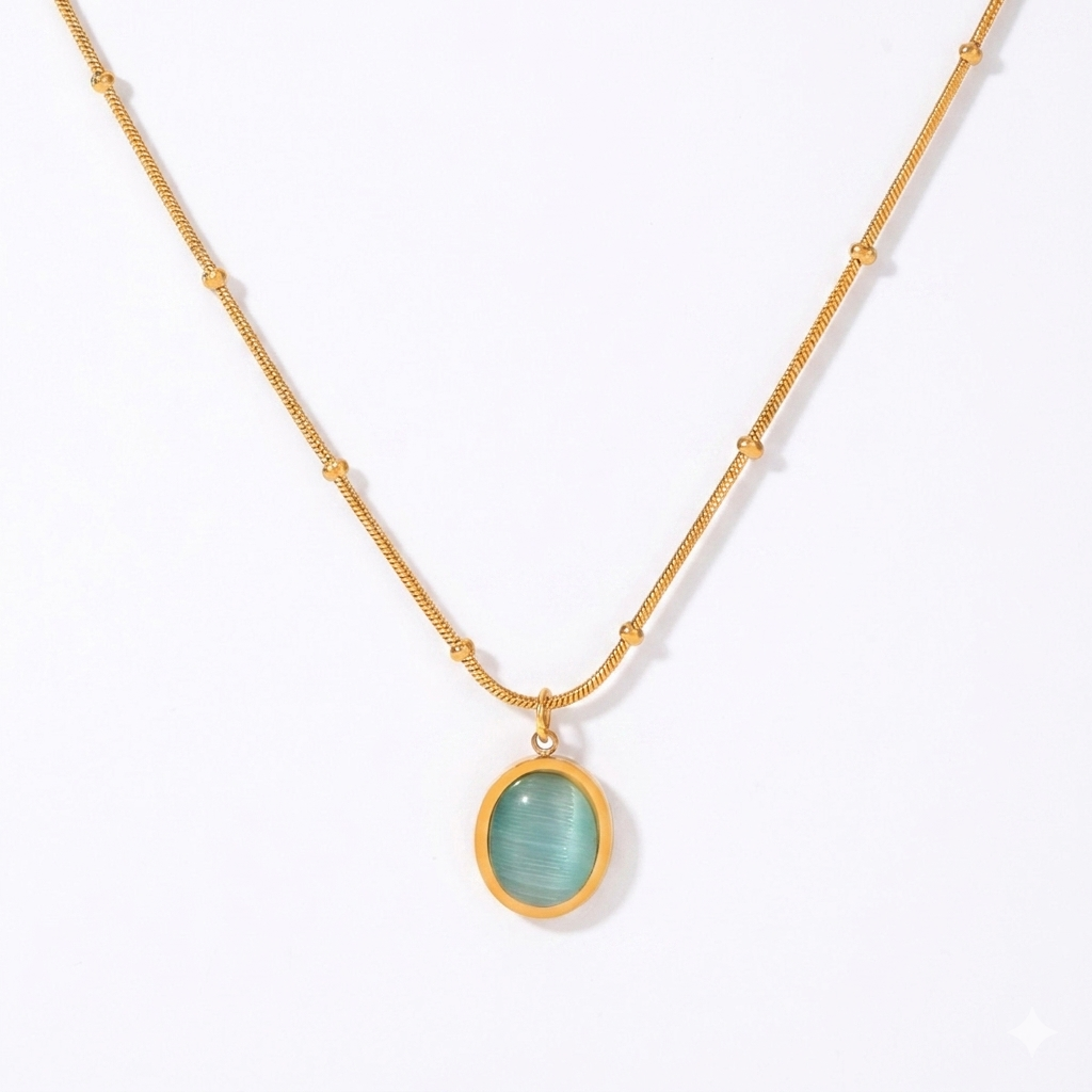 Cat Eye Pendant Necklace- Round
