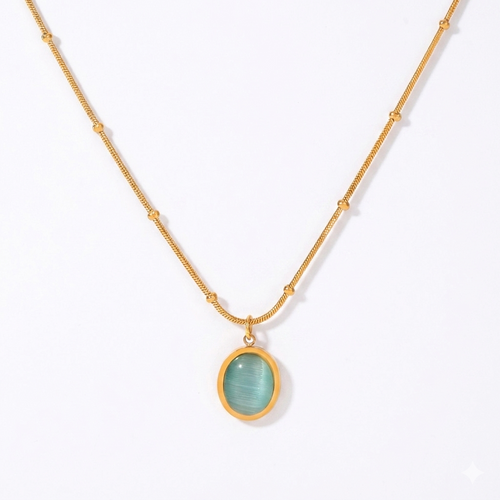 Cat Eye Pendant Necklace- Round