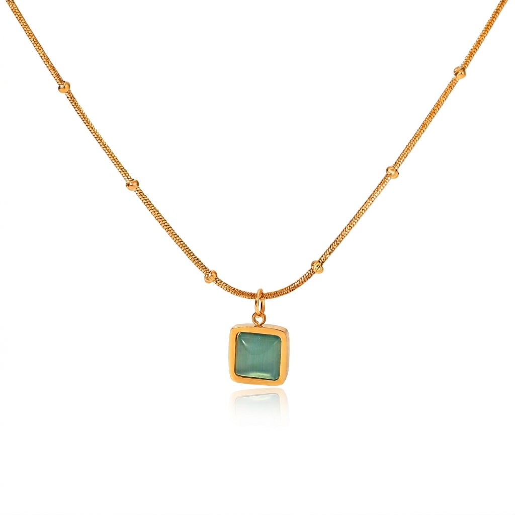 Cat Eye Pendant Necklace- Square