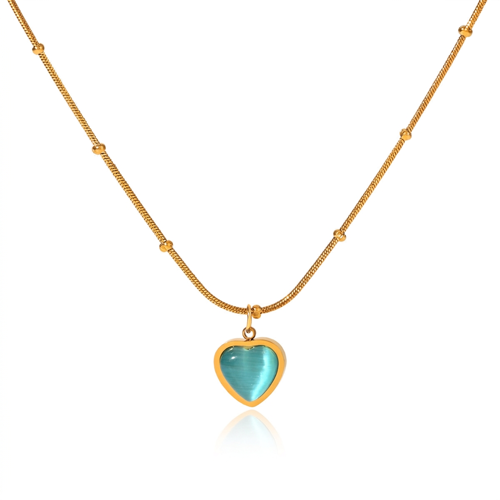 Cat Eye Pendant Necklace- Heart