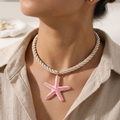 Starfish Twisted Rope Necklace- Pink