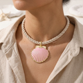 Shell Twisted Rope Necklace- Pink