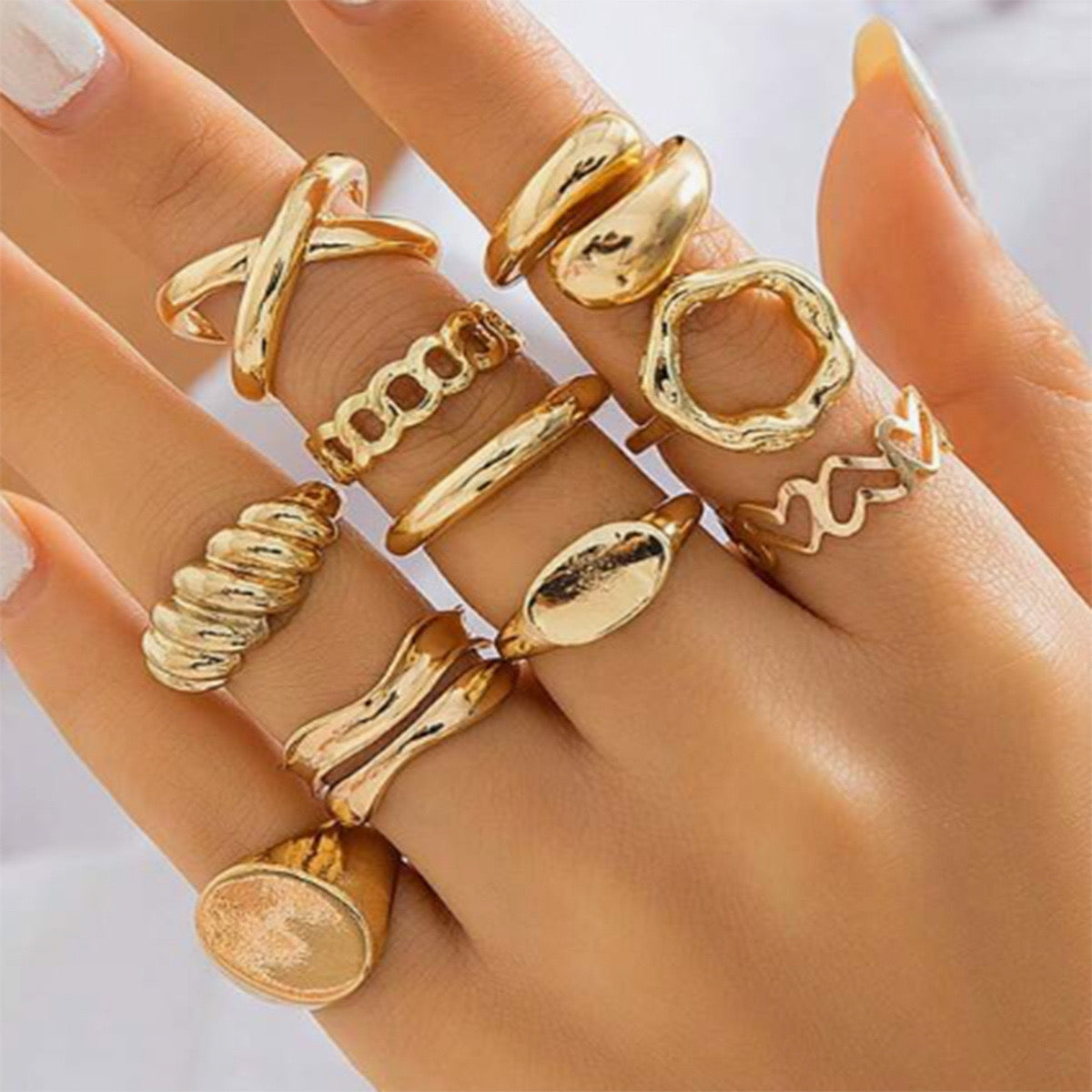 Gold Stackable Finger Ring- Set of Ten