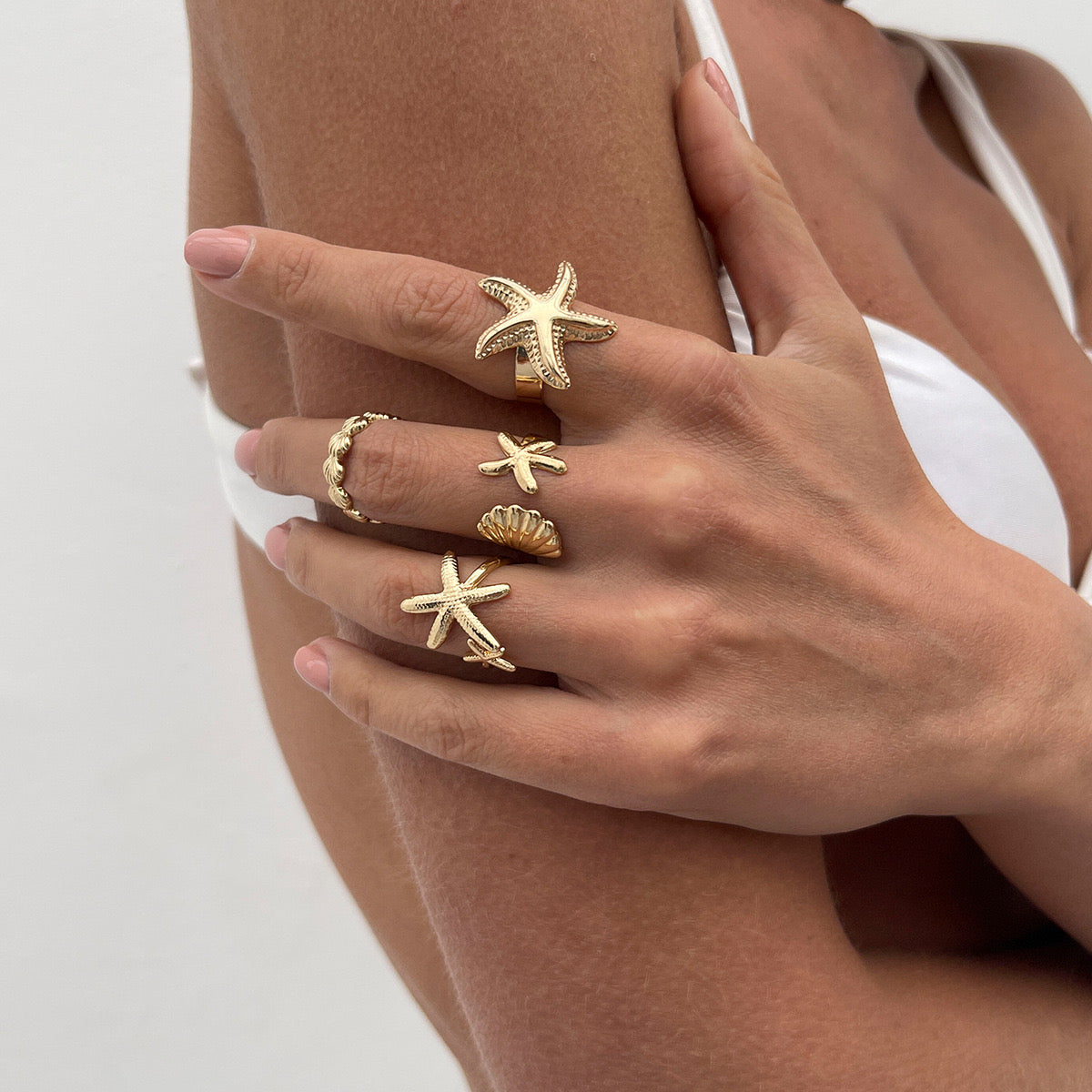 Marine Style Gold Finger Rings- Set of Four