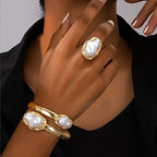 Vintage Style Geometric Shaped Bracelet and Ring Set- Gold